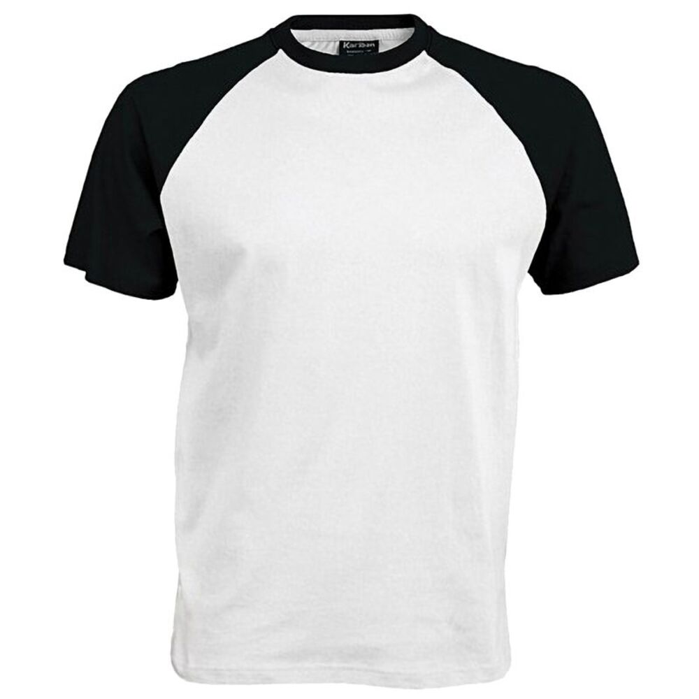 Kariban Mens Short Sleeve Baseball T-Shirt / White/Black